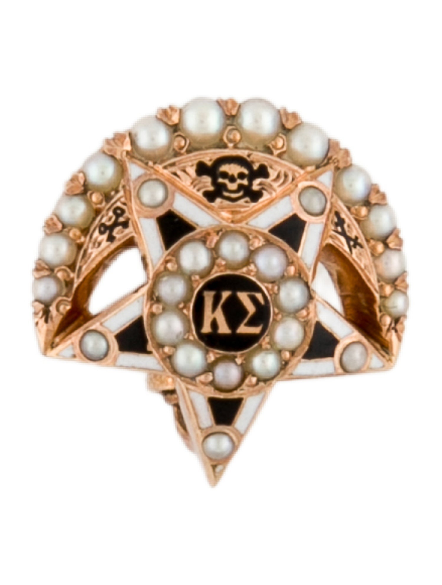 Brooch Vintage 14K Pearl & Enamel 'Kappa Sigma' Fraternity Pin
