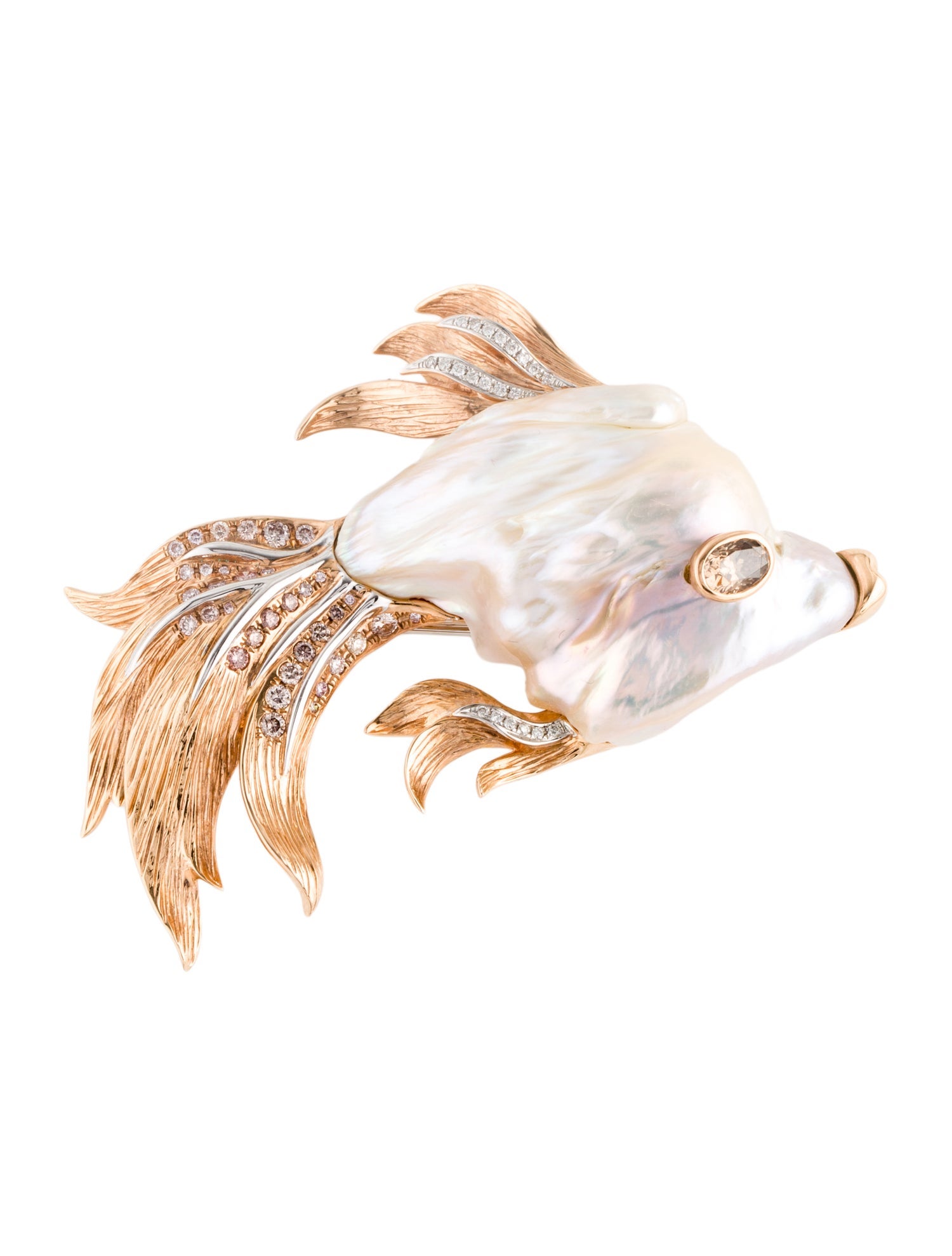 Brooch Tremonti 18K Pearl & 1.22ctw Diamond Gold Fish Pin