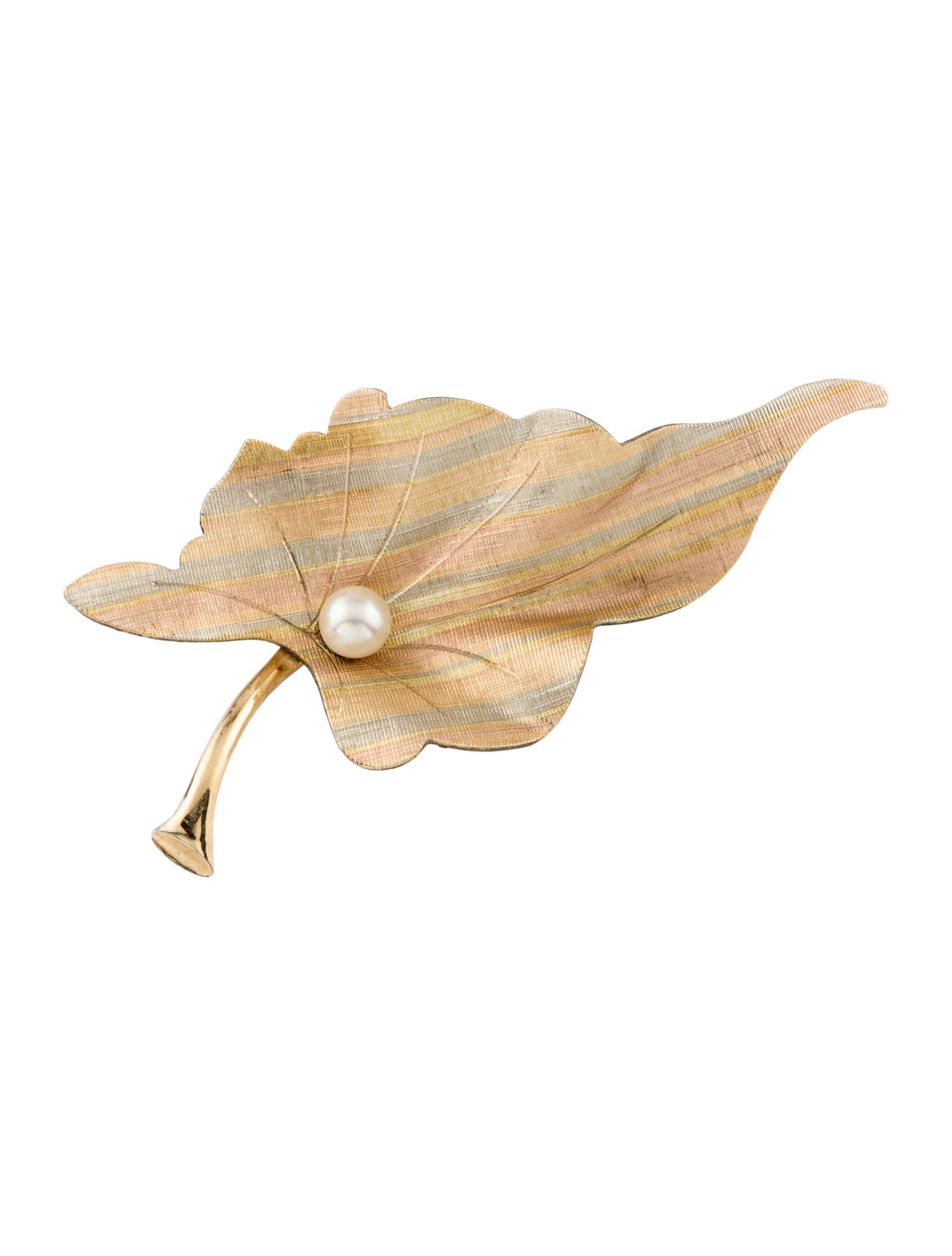Brooch 14K Pearl Tri-Tone Leaf