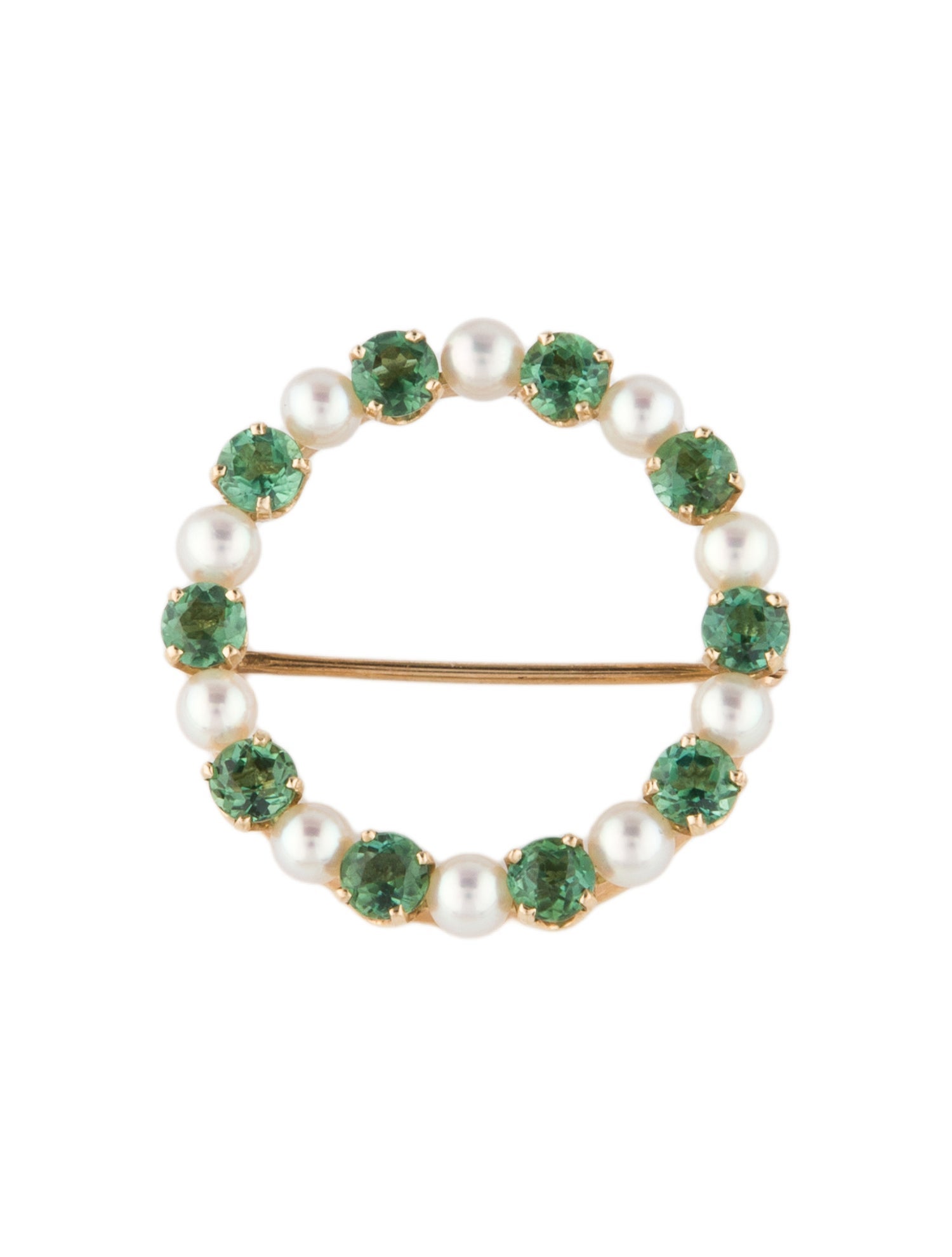 Brooch 14K Pearl & Tourmaline Wreath Brooch