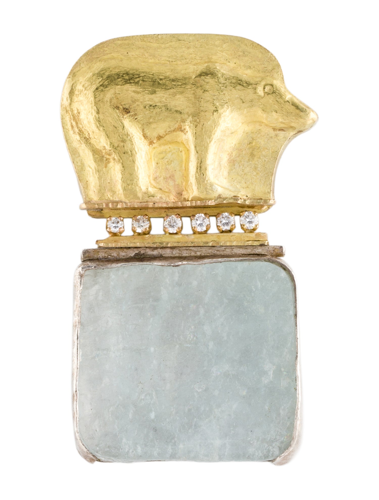 Brooch Linda Kindler Priest 14K Aquamarine & Diamond Polar Bear Pendant