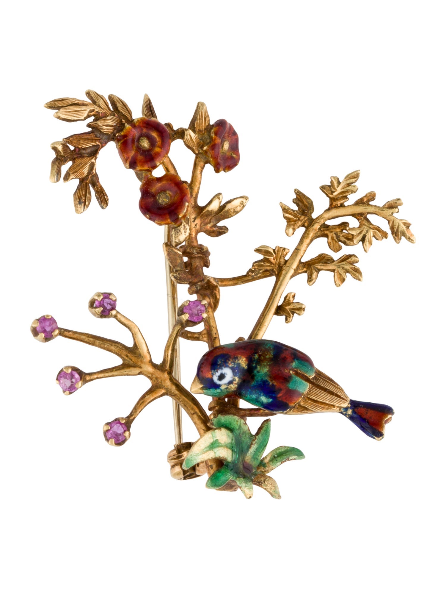 Brooch 18K Ruby & Enamel Parrot