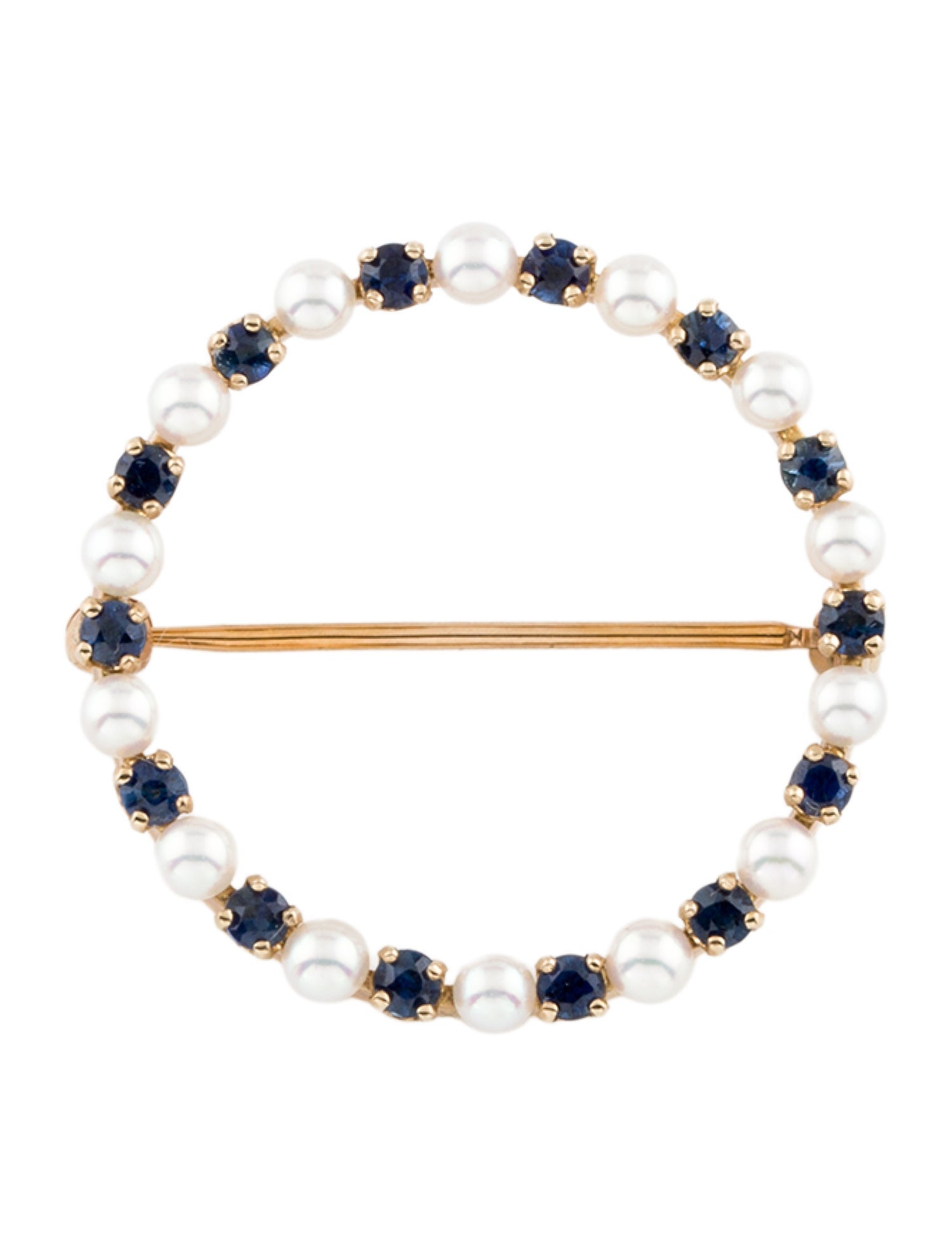 Brooch 14K Pearl & Sapphire Circle