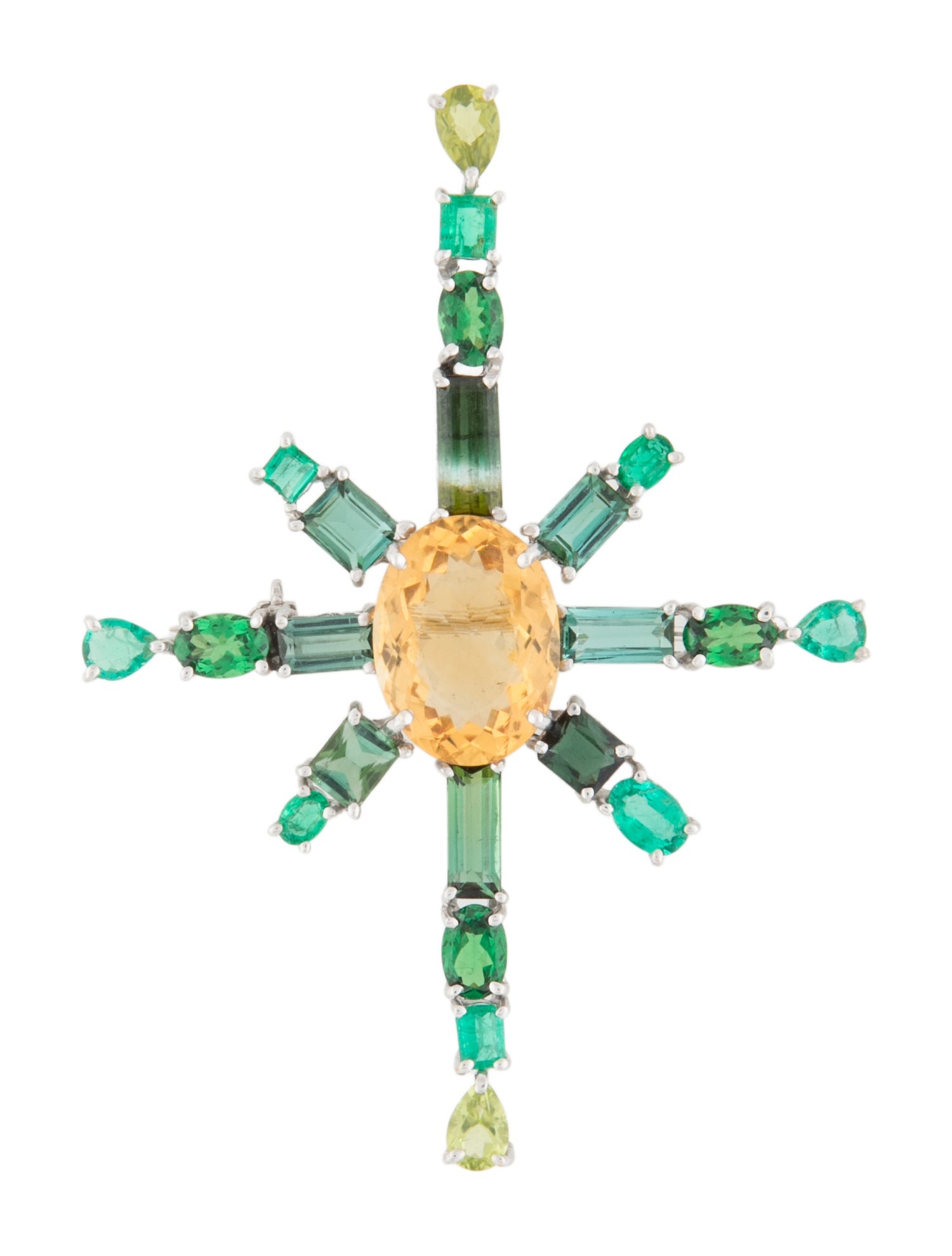 Brooch 14K Multistone Geometric Starburst