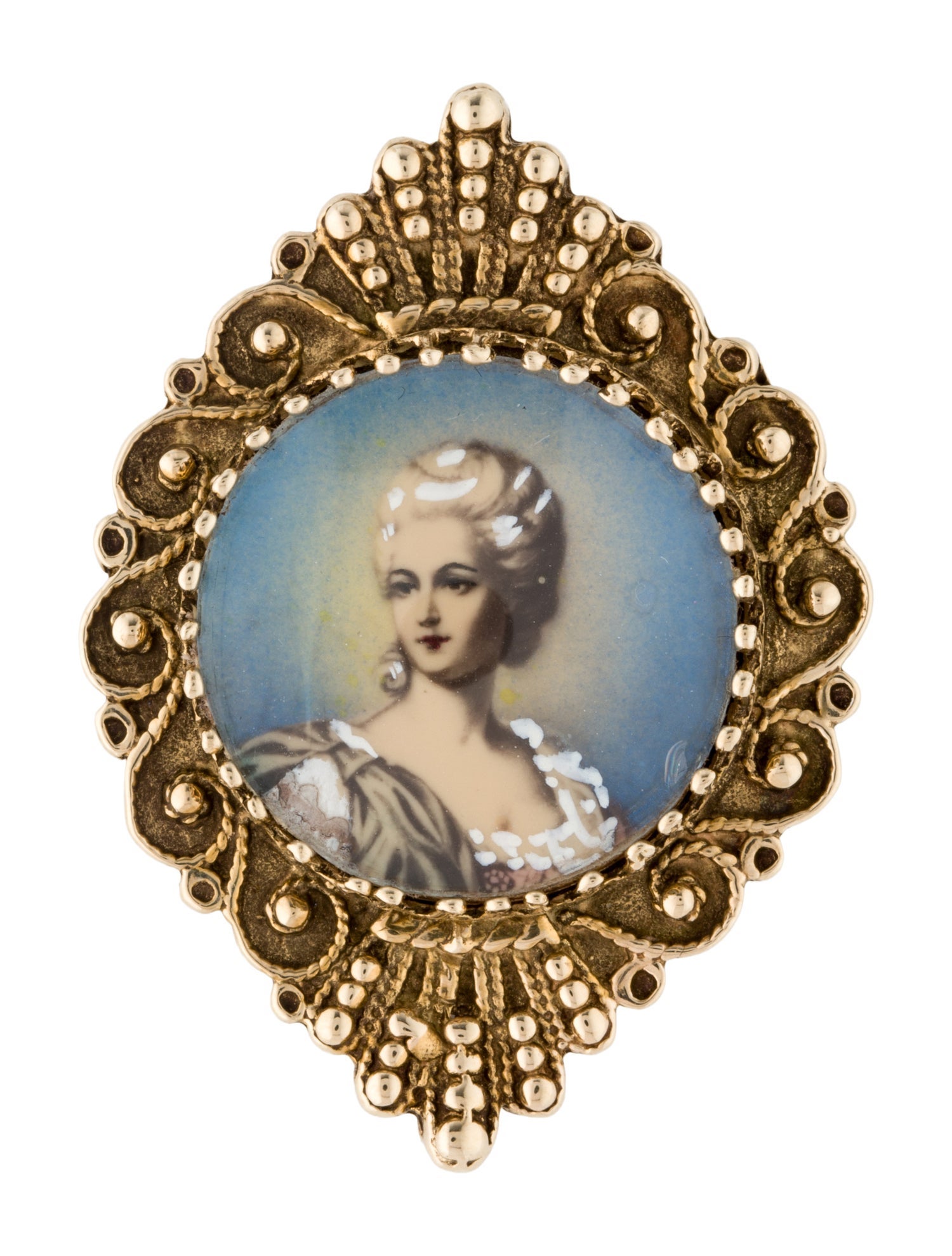 Brooch 14K Glass Portrait Pin Brooch