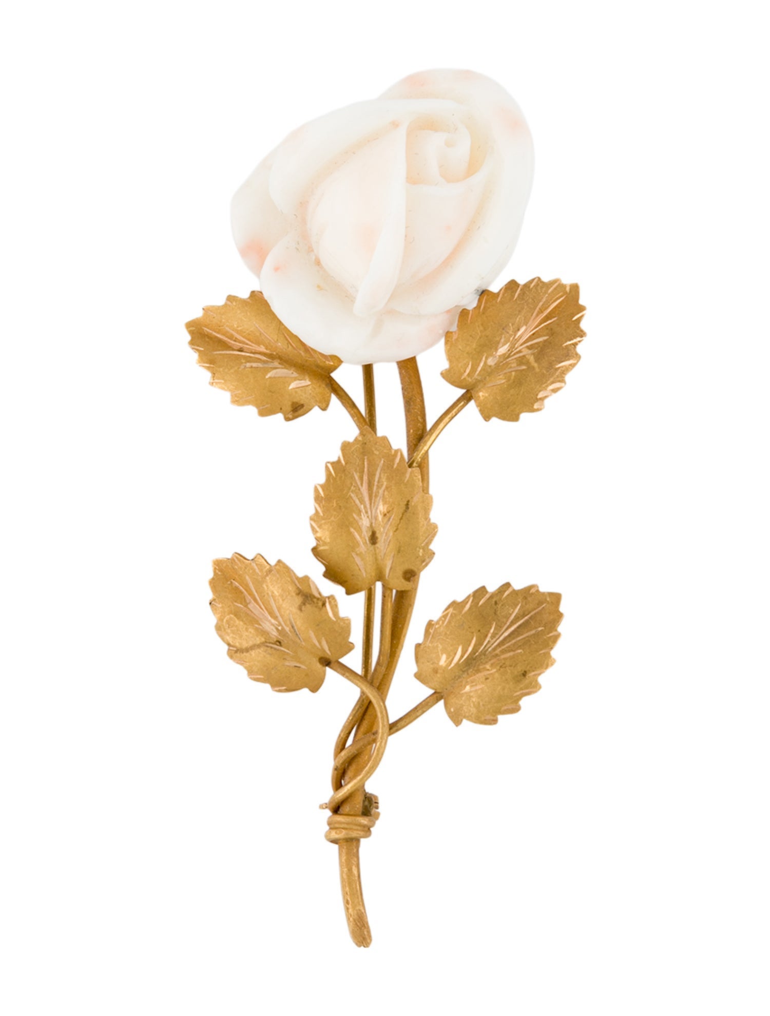 Brooch 18K Coral Carved Rose Pink