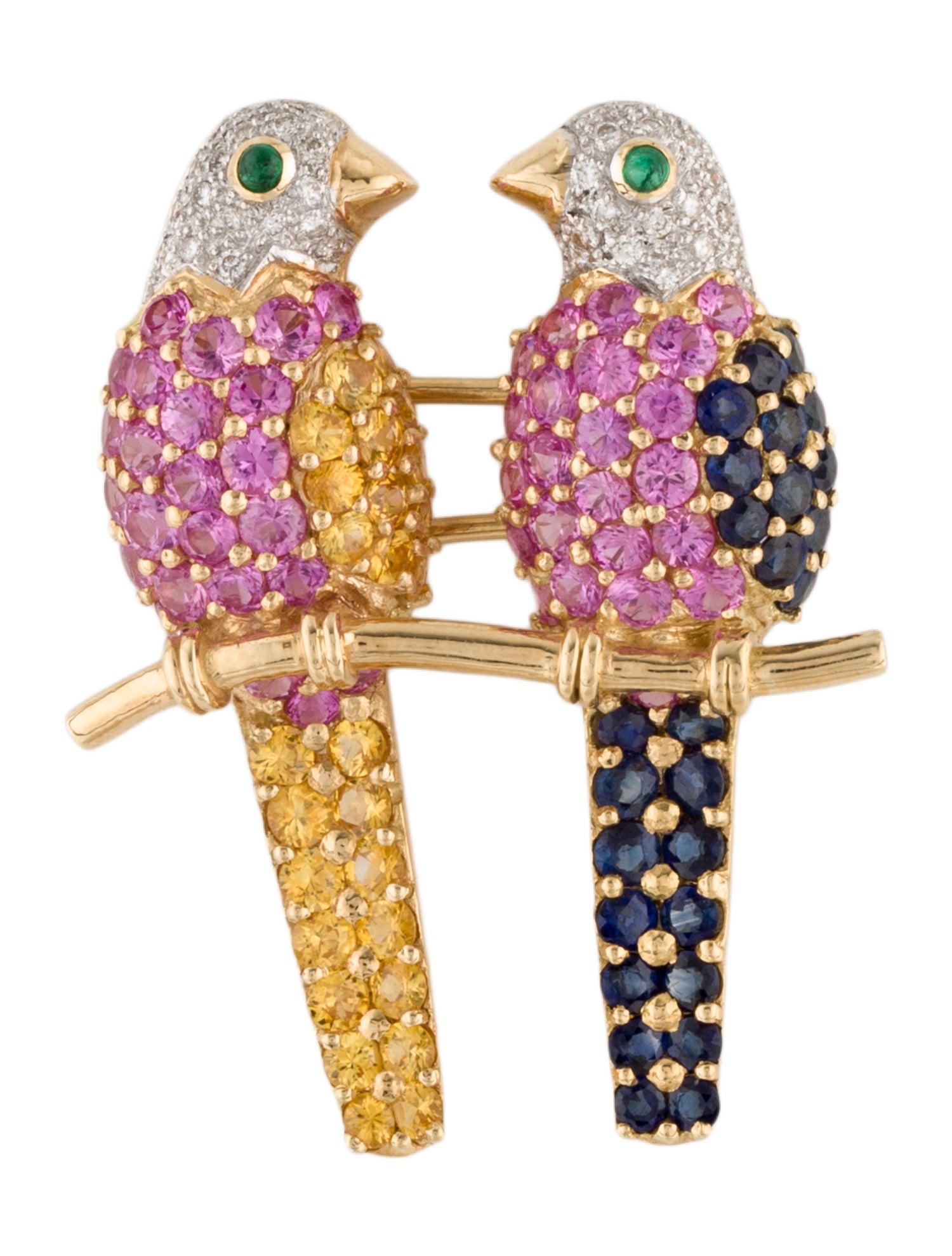 Brooch 18K 5.05ctw Sapphire, Emerald & Diamond Bird Pin