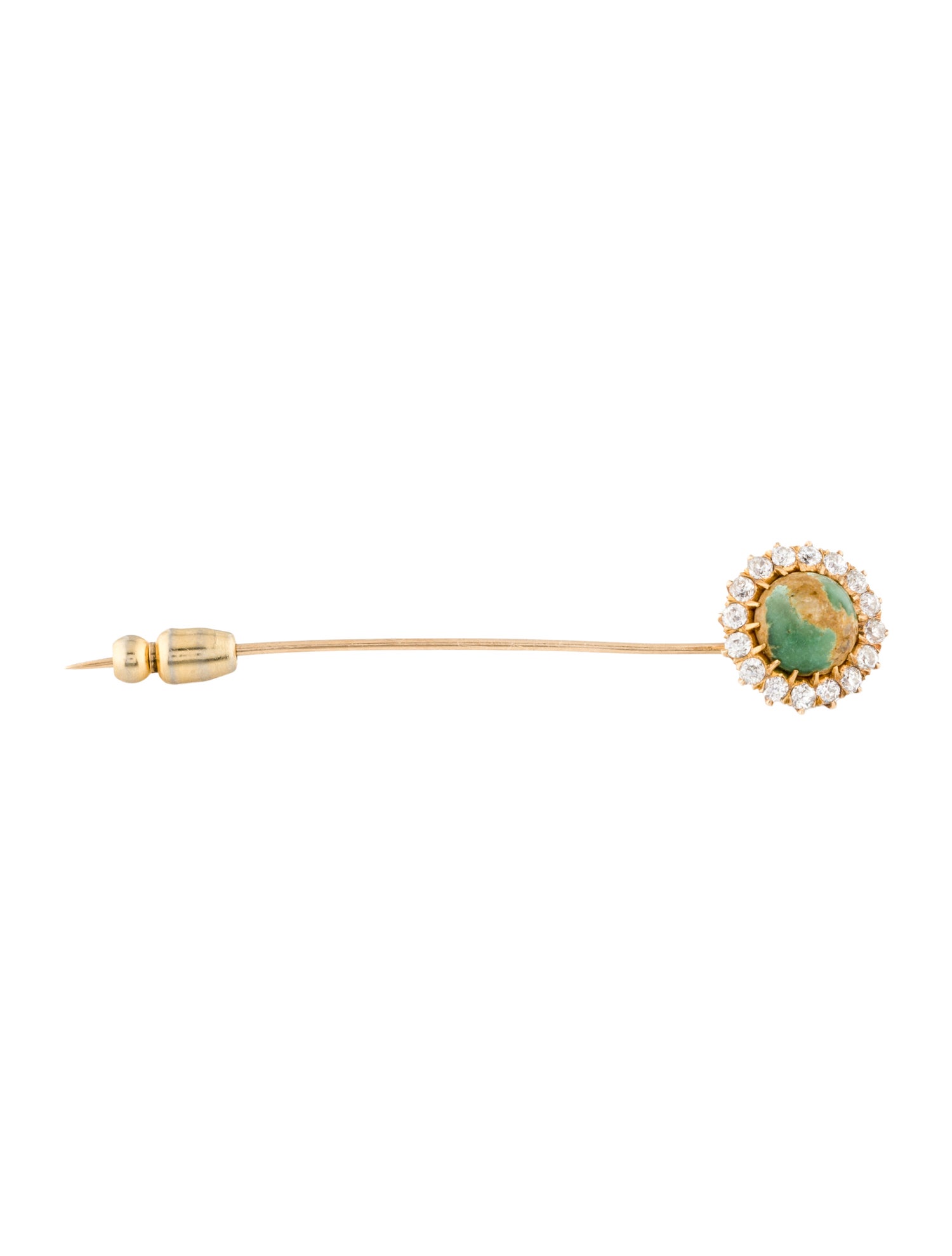 Brooch 14K 2.07ct Turquoise & Diamond Stick Pin