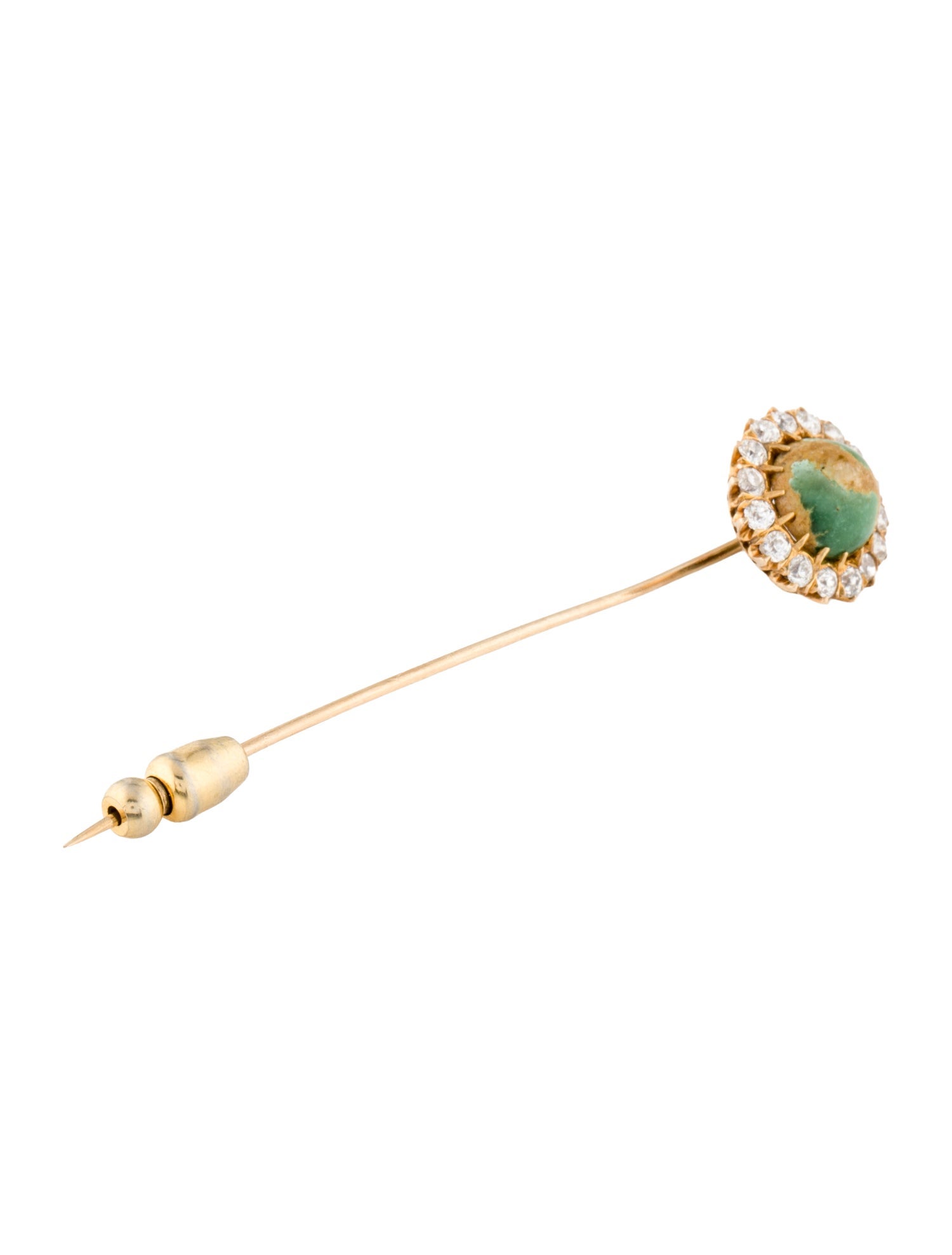 Brooch 14K 2.07ct Turquoise & Diamond Stick Pin