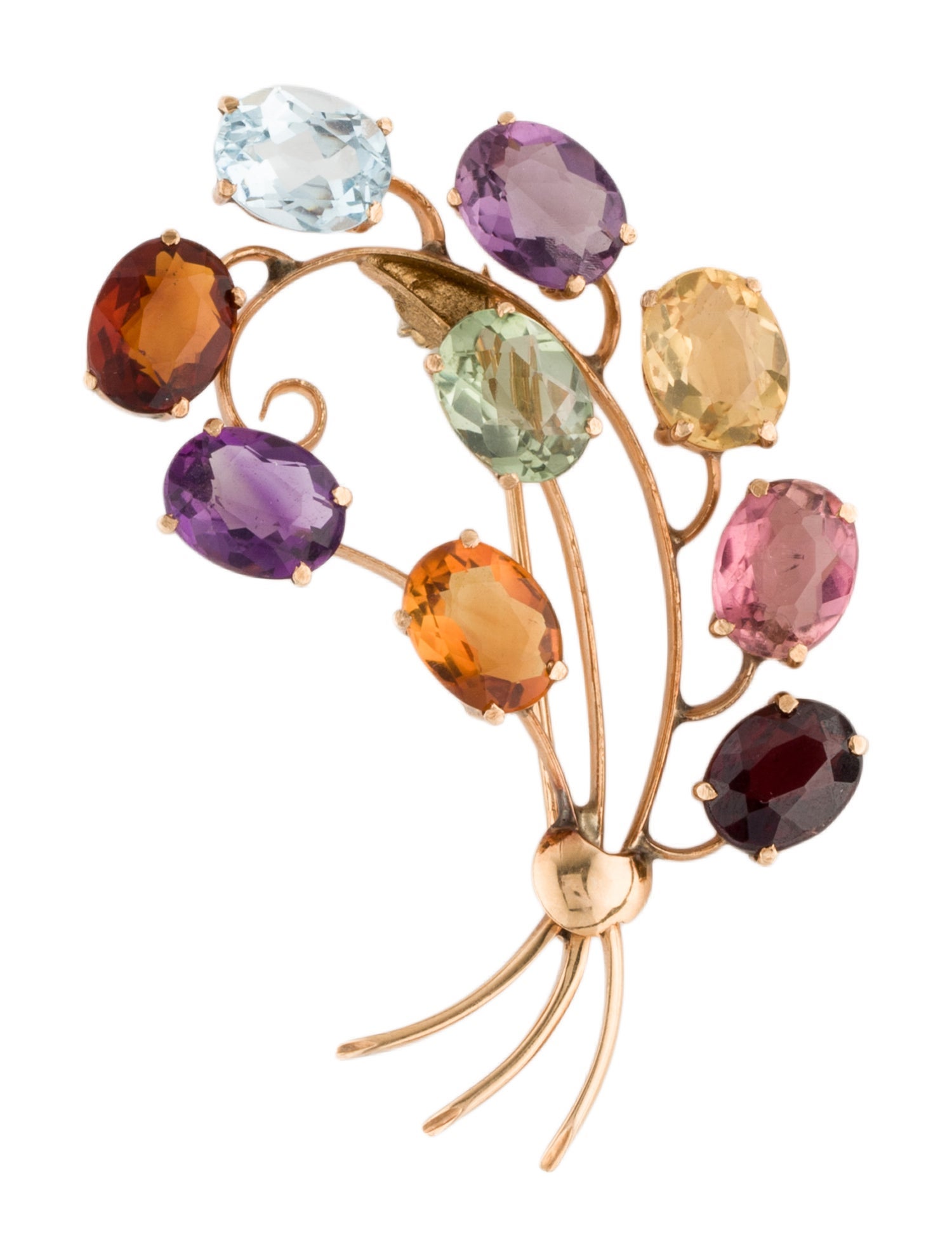 Brooch 14K Multistone Bouquet