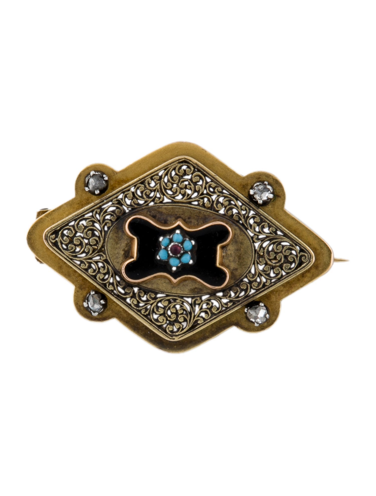 Brooch 14K Glass & Enamel
