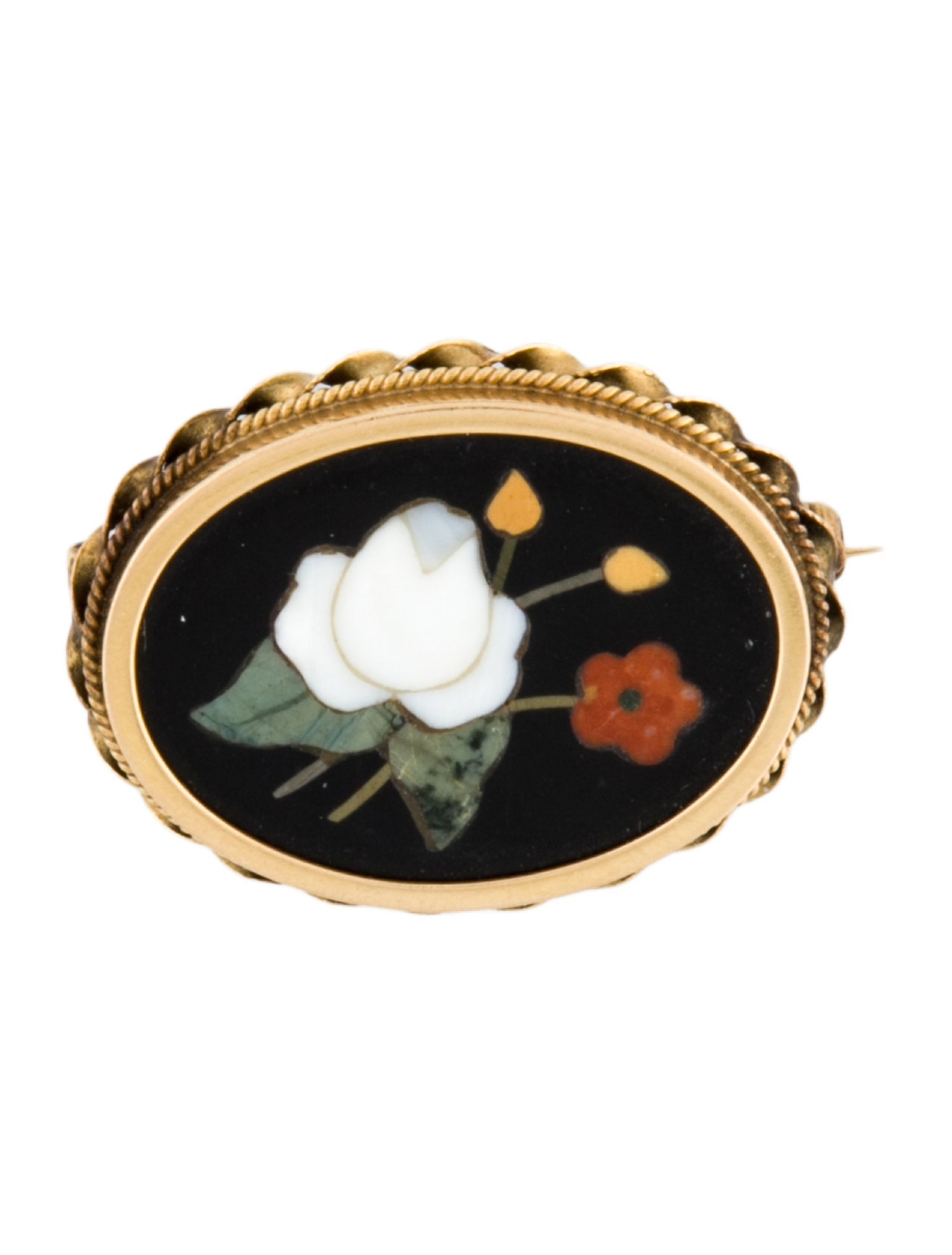 Brooch 18K Resin, Mother of Pearl & Coral Pin