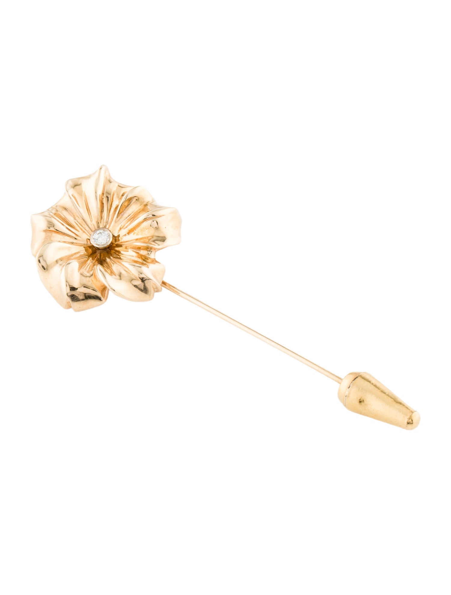 Brooch 14K Diamond Flower Stick Pin Brooch