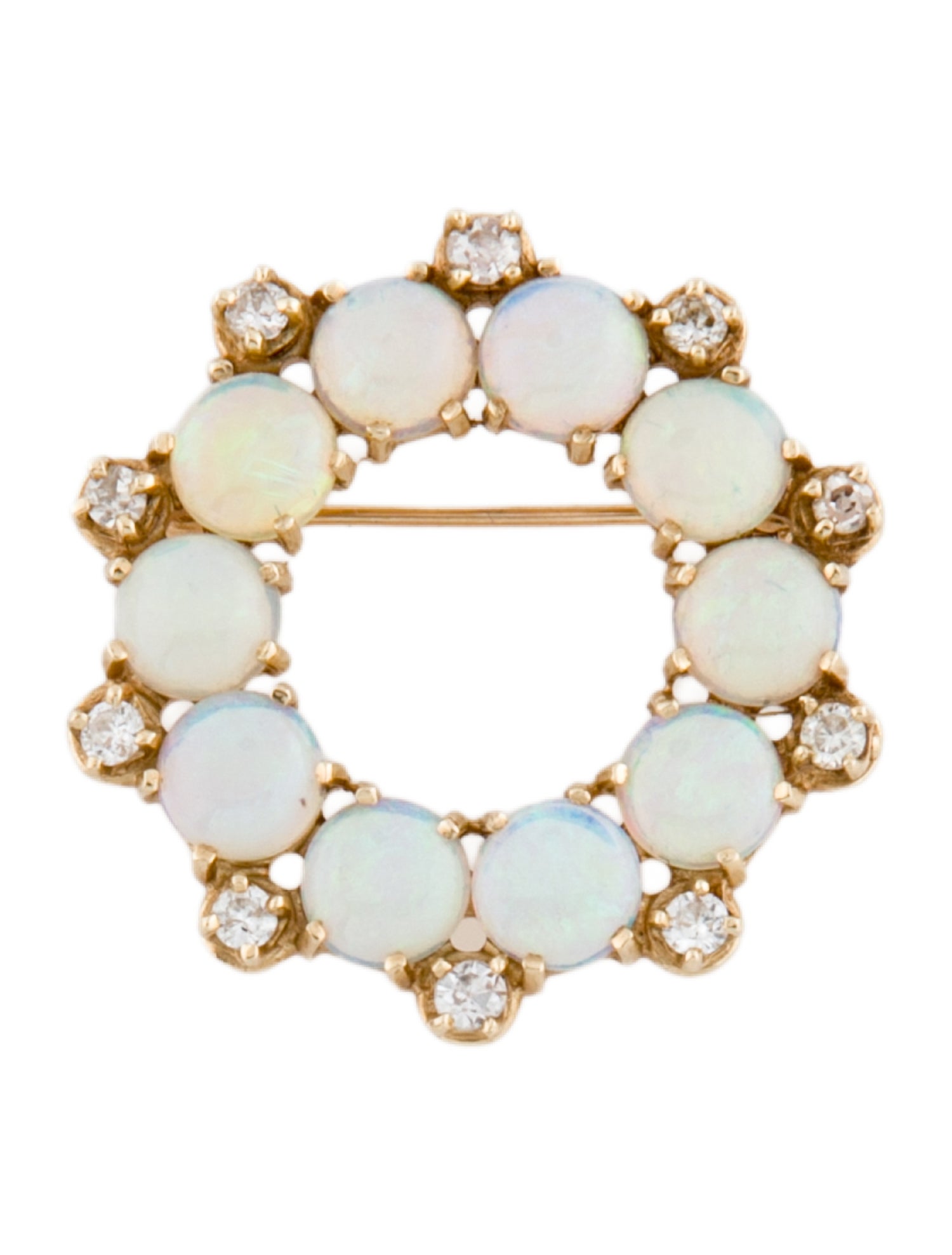 Brooch 14K Opal & Diamond Circle