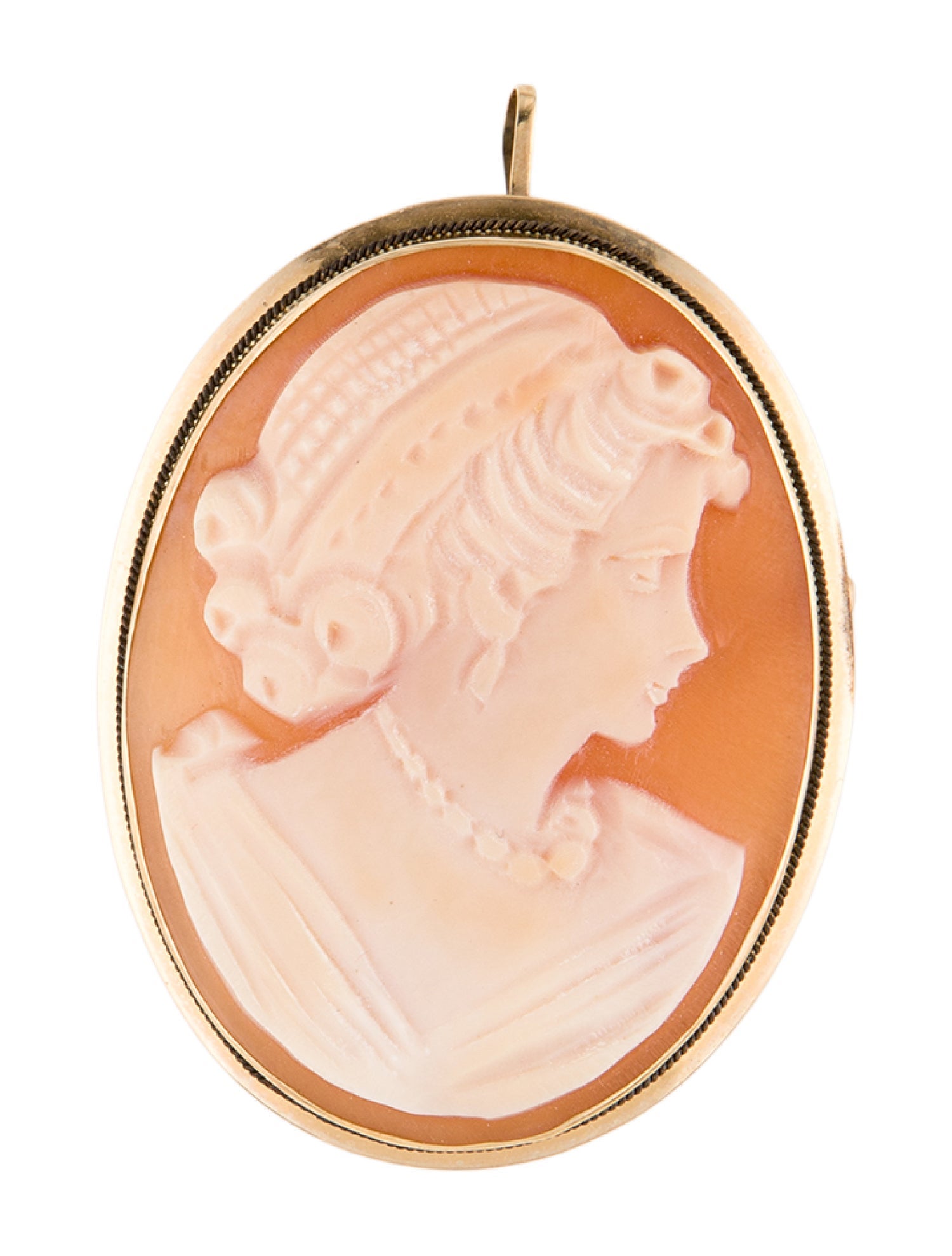 Brooch 14K Shell Cameo Pendant