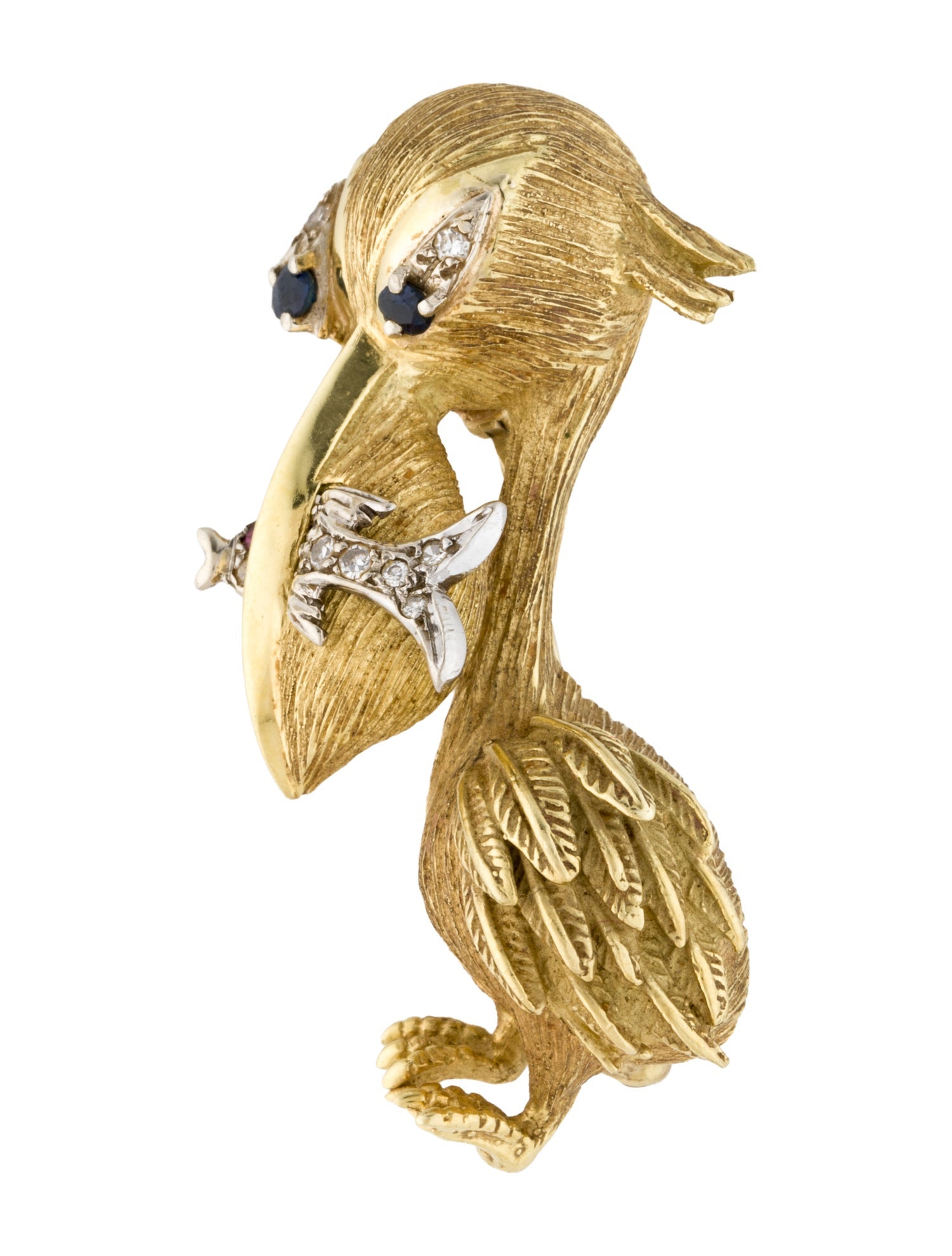 Brooch Vintage 18K Ruby, Sapphire, and Diamond Pelican