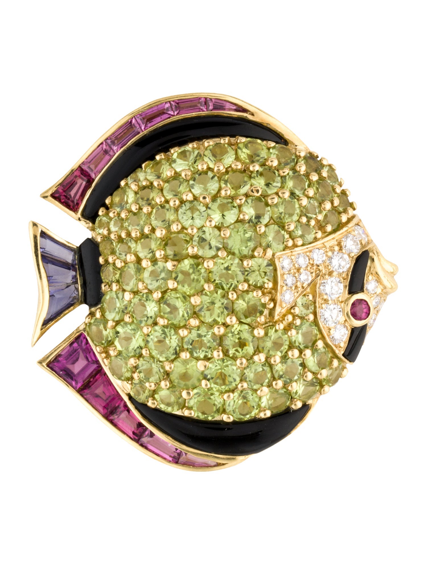 Brooch Jean Vitau 18K Multistone Fish Brooch Pendant