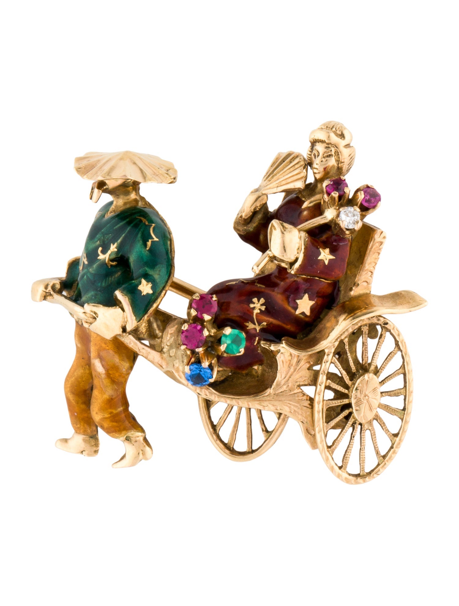 Brooch 18K Multistone & Diamond Rickshaw