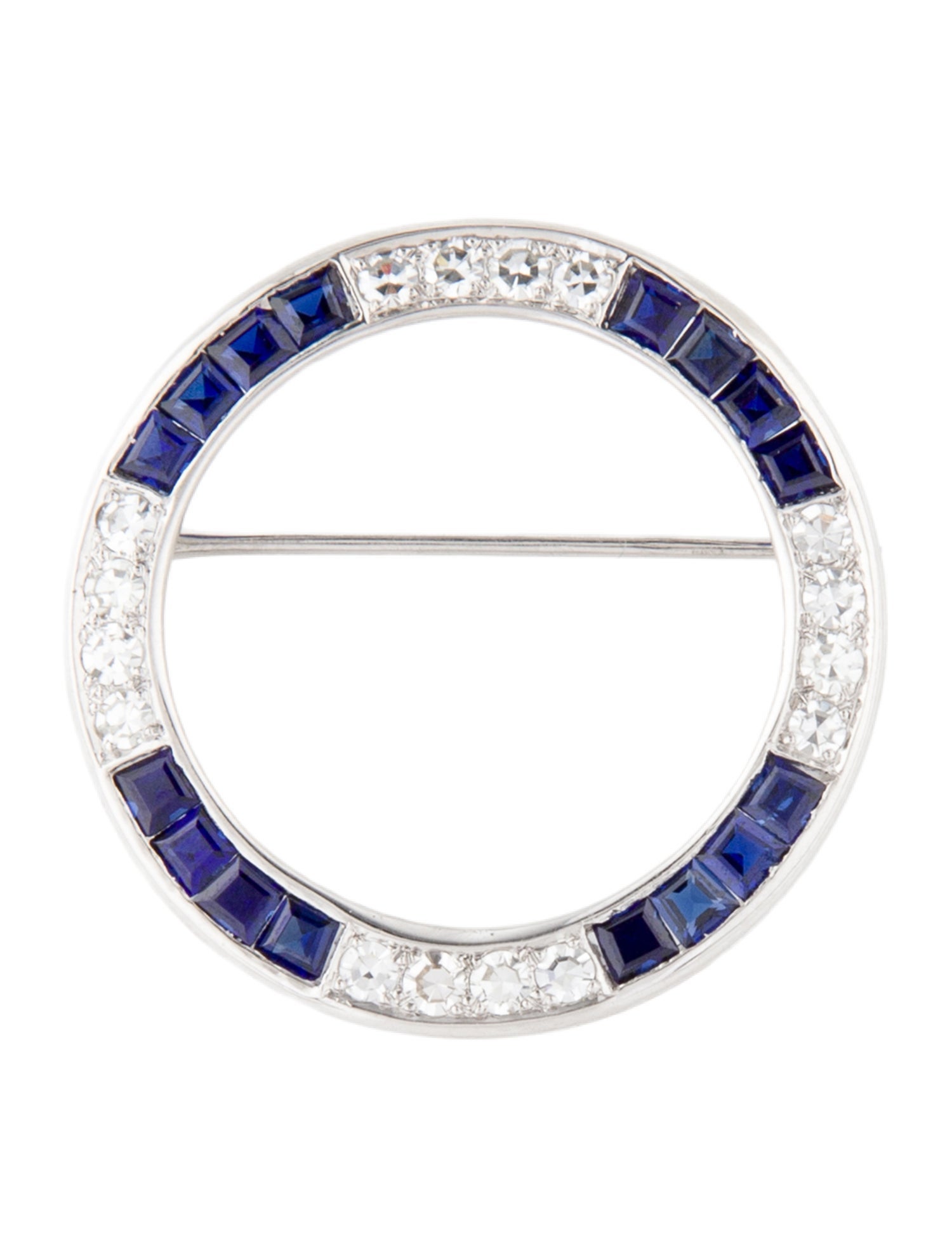 Brooch 14K Synthetic Sapphire & Diamond Circle Pin