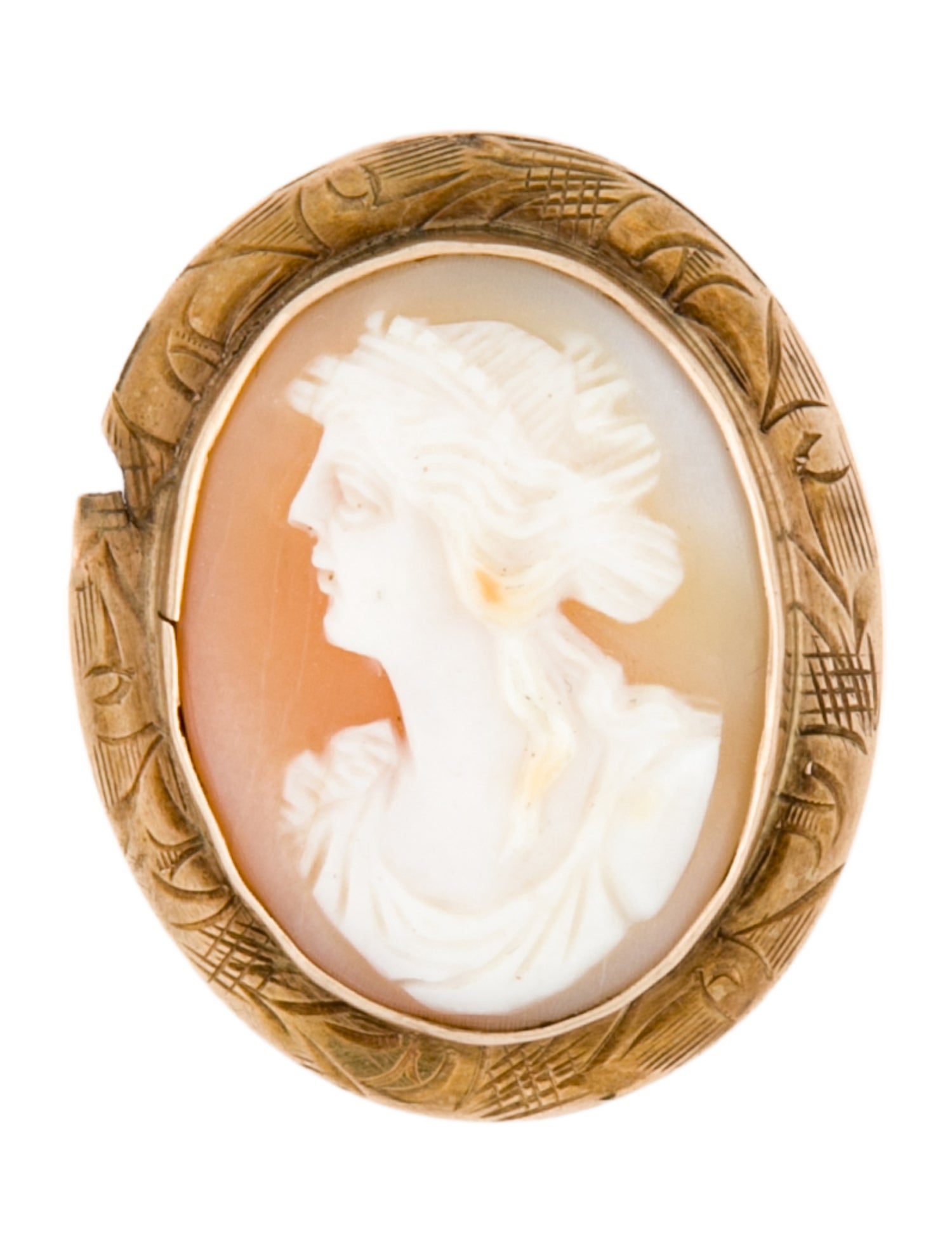 Brooch 10K Shell Cameo Pendant