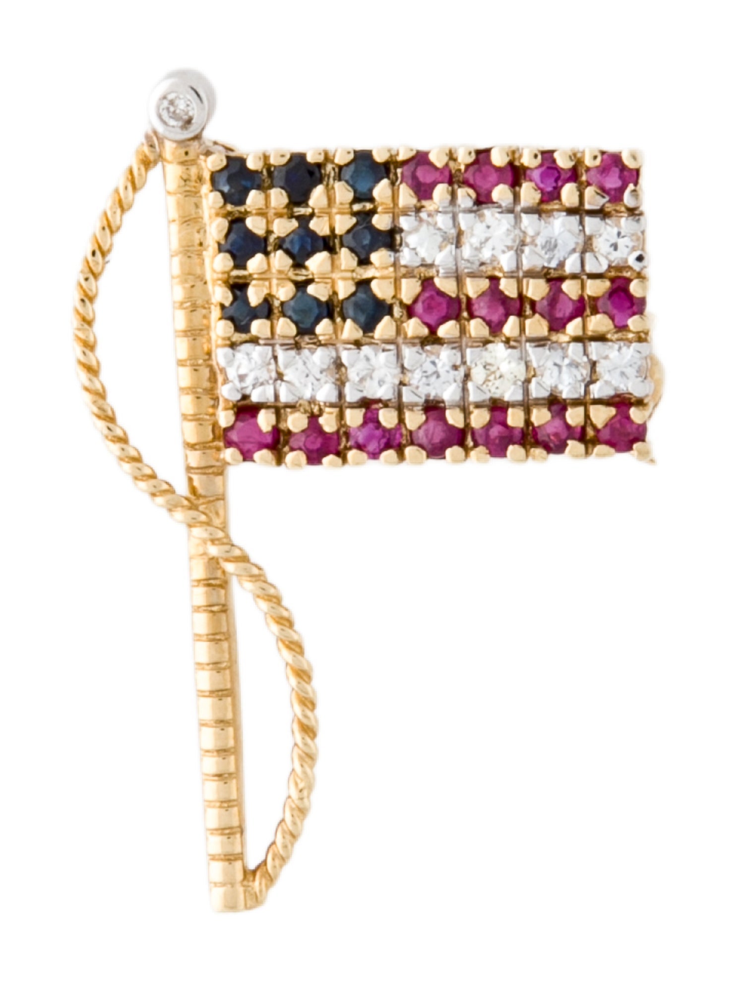 Brooch 14K Diamond & Sapphire American Flag Pin