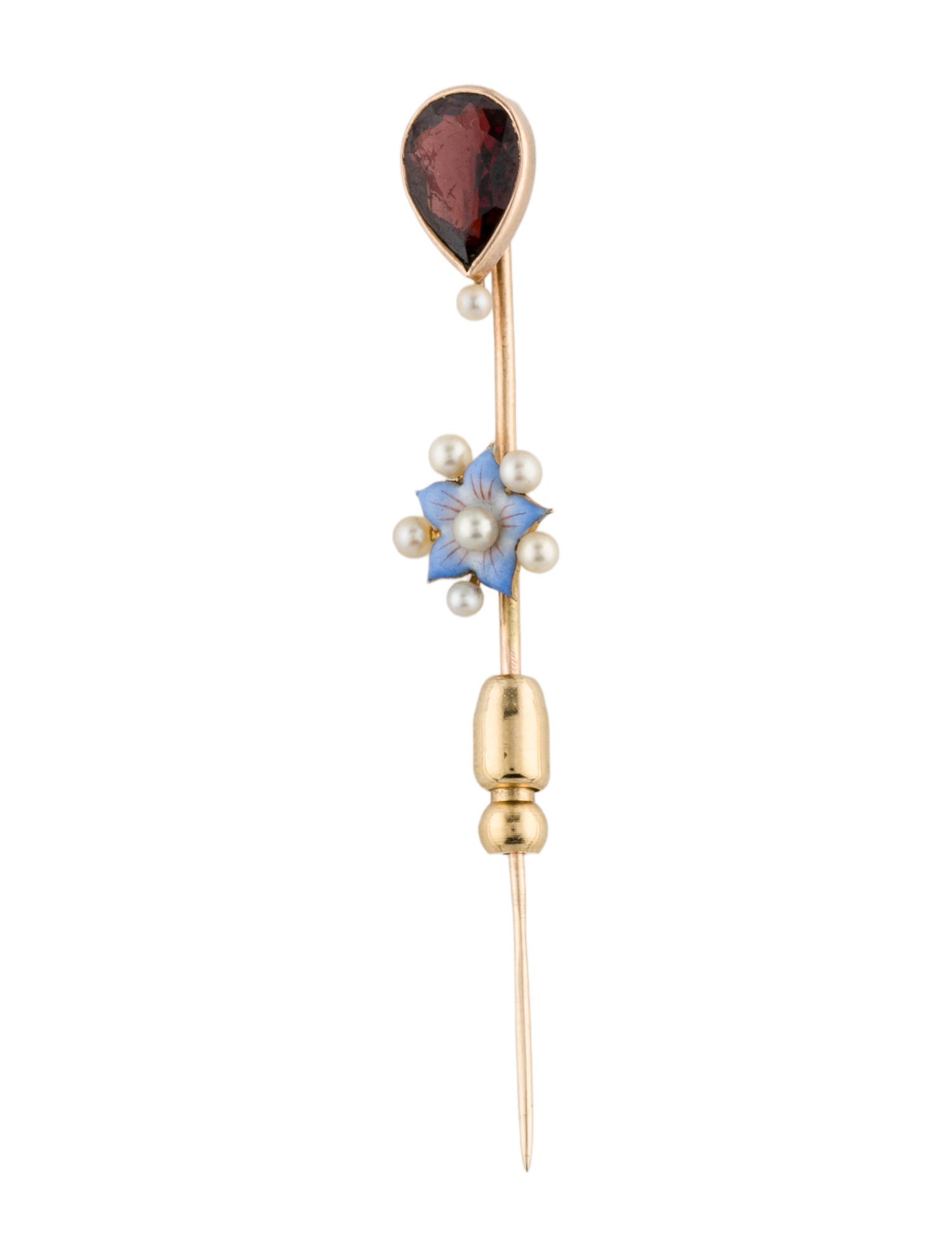 Brooch 14K Vintage Pearl, Glass & Enamel Pin