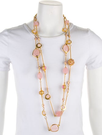 Barrera Crystal & Stone Double Strand Chain Station Necklace