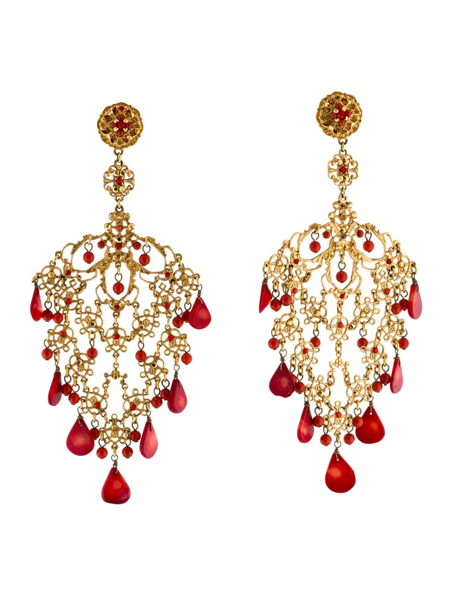 Barrera Resin Bead Oranate Chandelier Clip-On Earrings