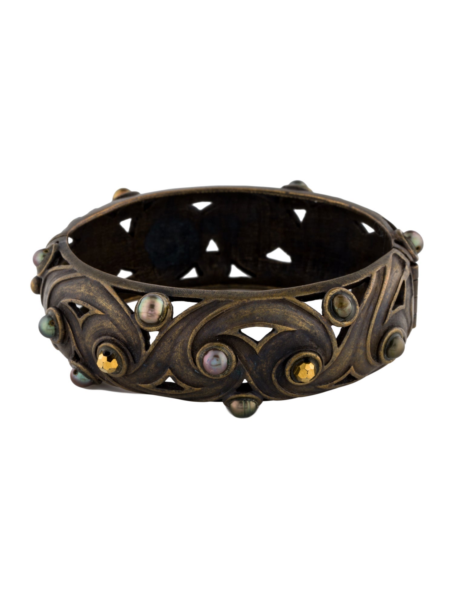 Barrera Pearl & Strass Wide Bangle Bracelet