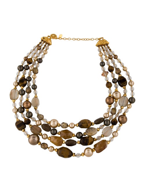 Barrera Faux Pearl, Brown Stone, Crystal & Bead MultiStrand Necklace