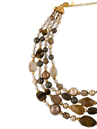 Barrera Faux Pearl, Brown Stone, Crystal & Bead MultiStrand Necklace