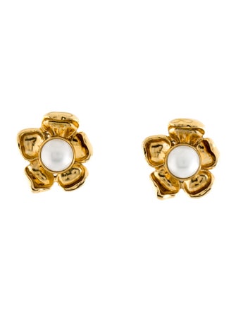 Barrera Faux Pearl Floral Clip-On Earrings