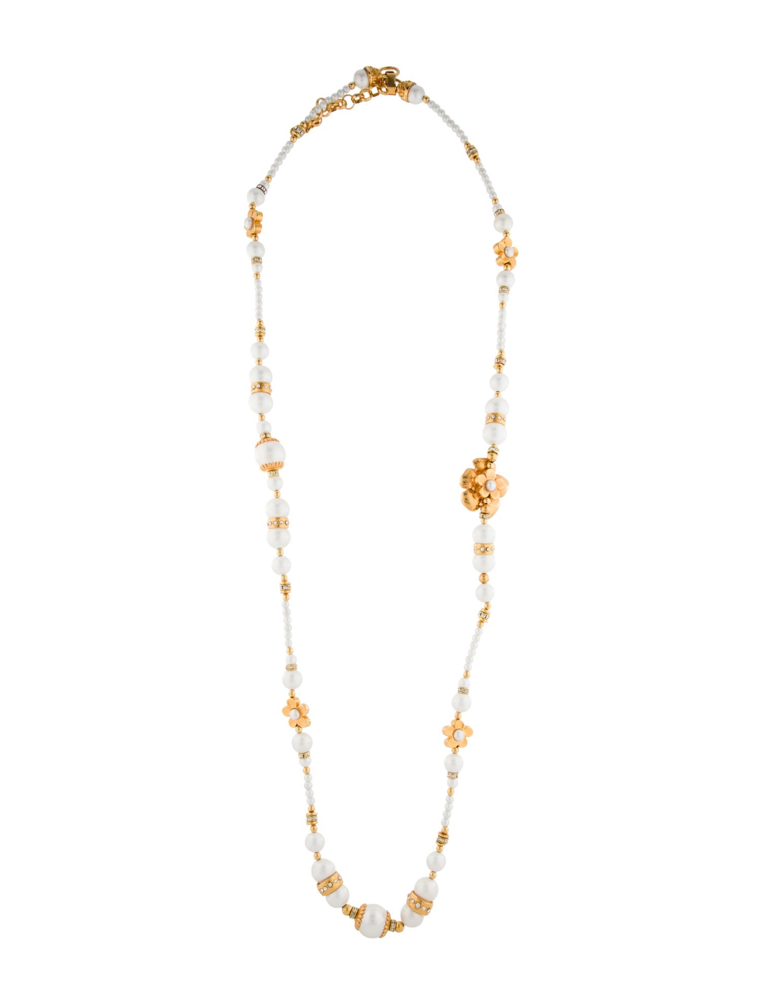Barrera Faux Pearl & Crystal Flower Station Necklace