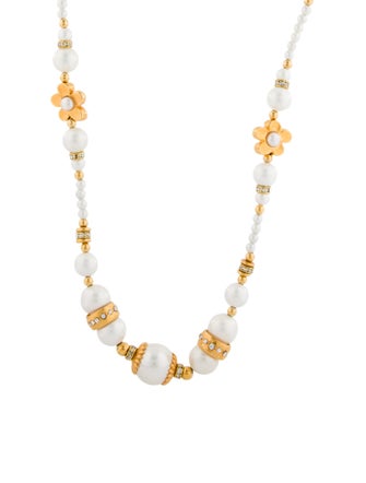 Barrera Faux Pearl & Crystal Flower Station Necklace