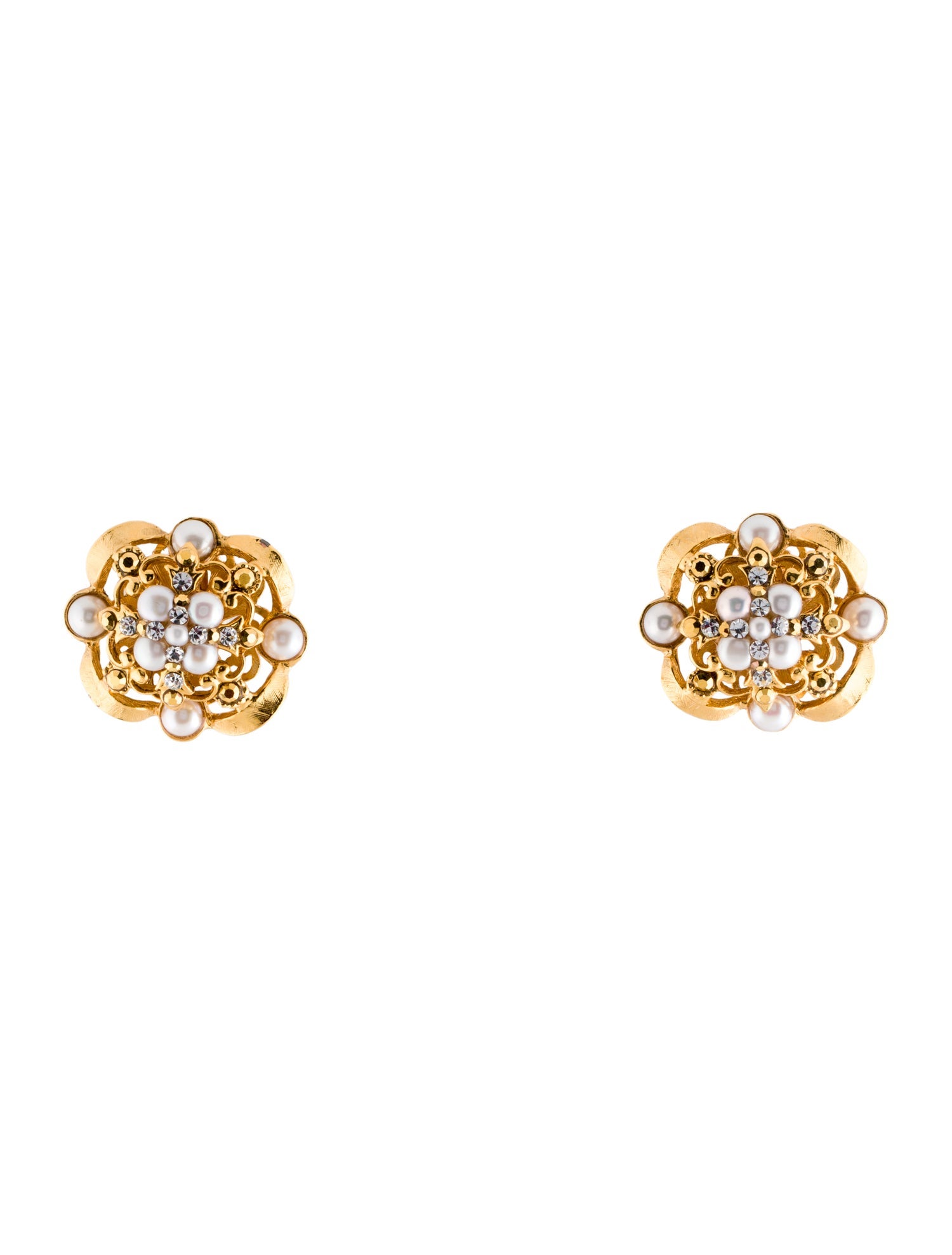 Barrera Faux Pearl & Crystal Flower Clip-On Earrings