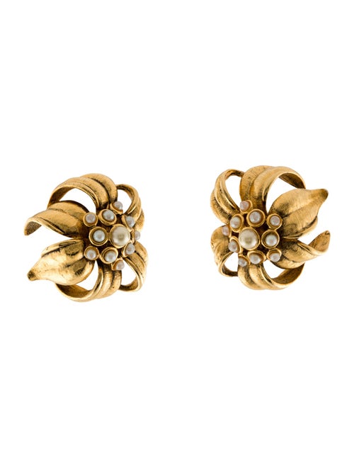Barrera Faux Pearl Leaf Clip-On Earrings