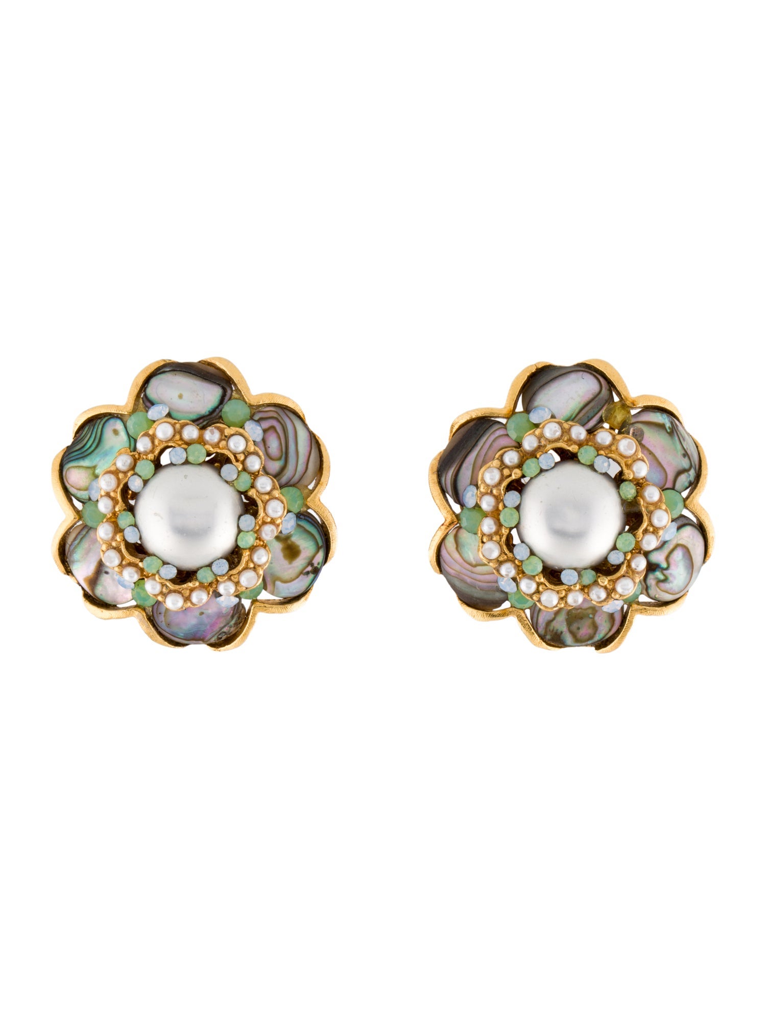 Barrera Faux Pearl Mother Of Pearl Crystal Floral Clip-On Earrings