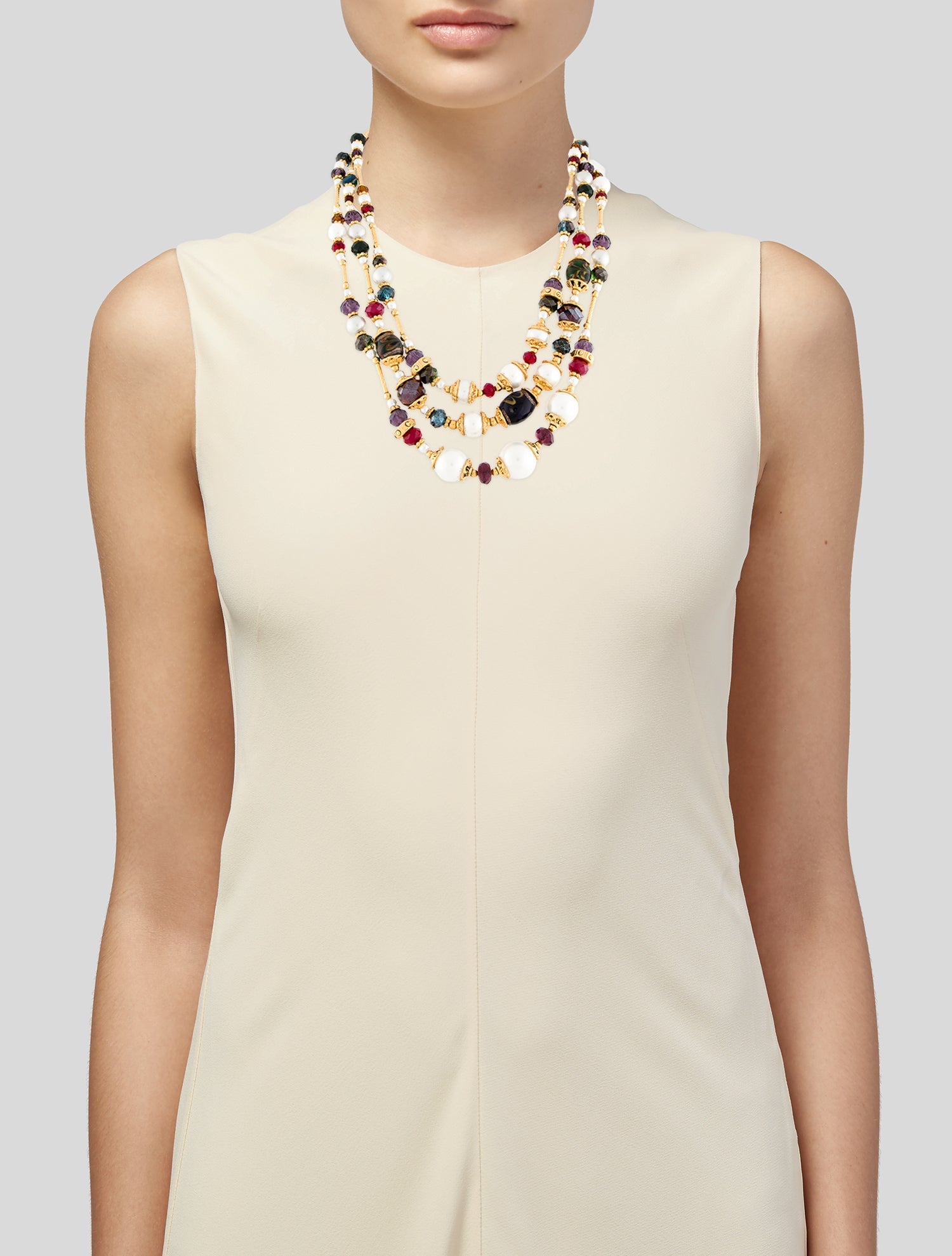 Barrera Faux Pearl, Crystal, & Resin Beaded Multi-Strand Necklace