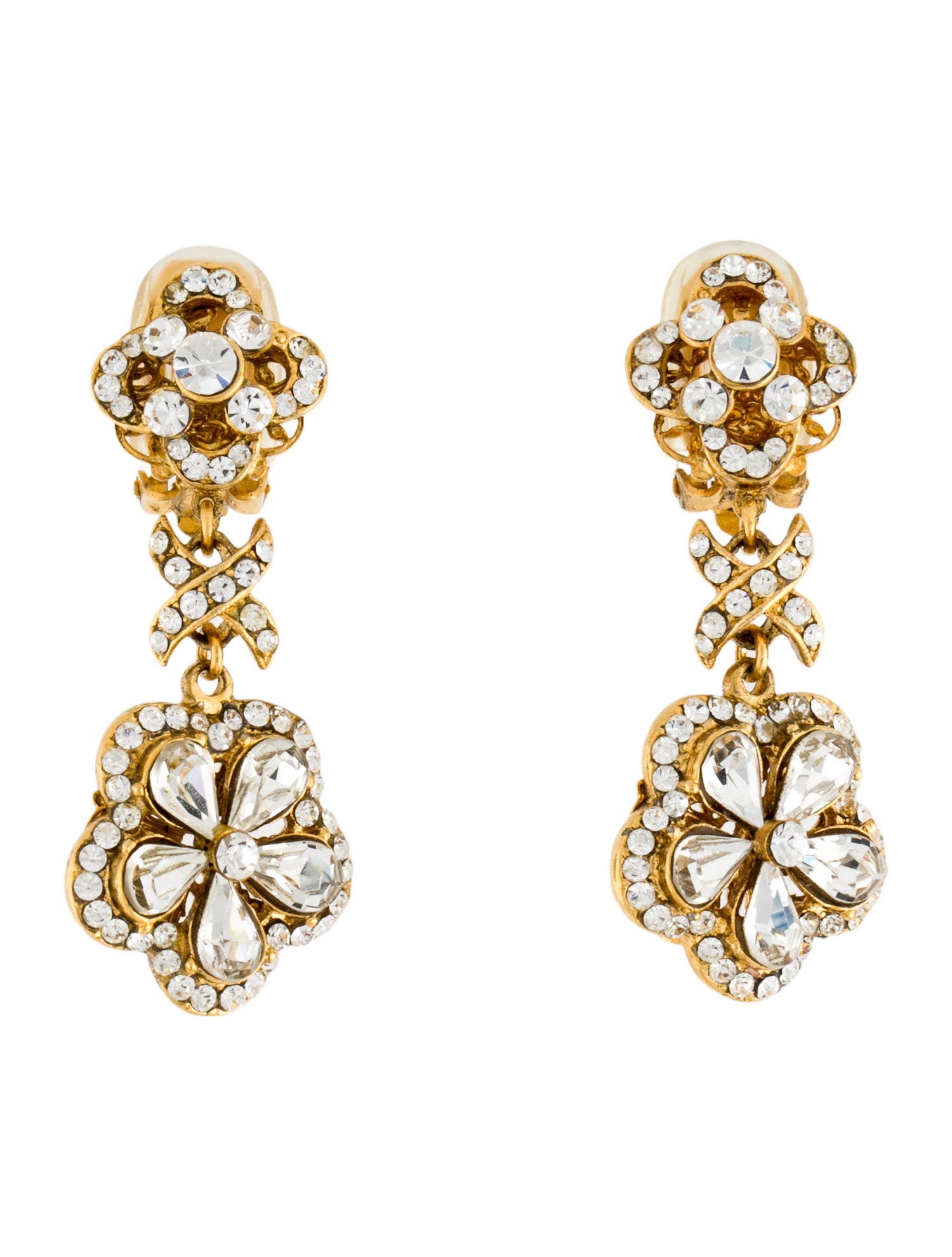 Barrera Crystal Flower Drop Clip On Earrings