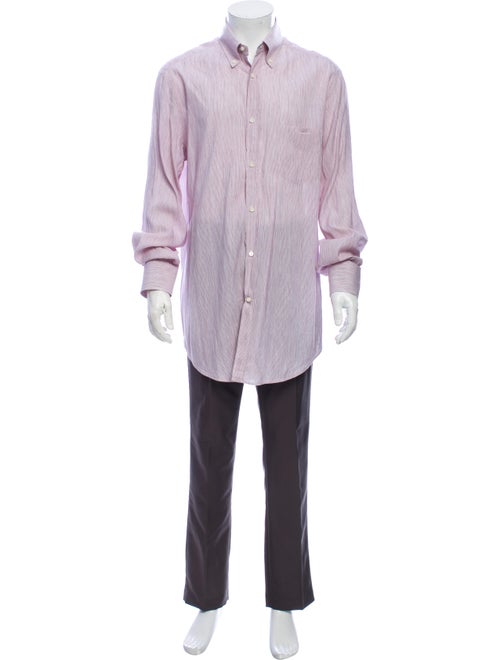 Brunello Cucinelli Linen Striped Dress Shirt Red