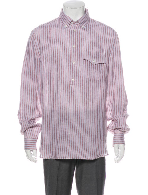 Brunello Cucinelli Linen Striped Dress Shirt Grey