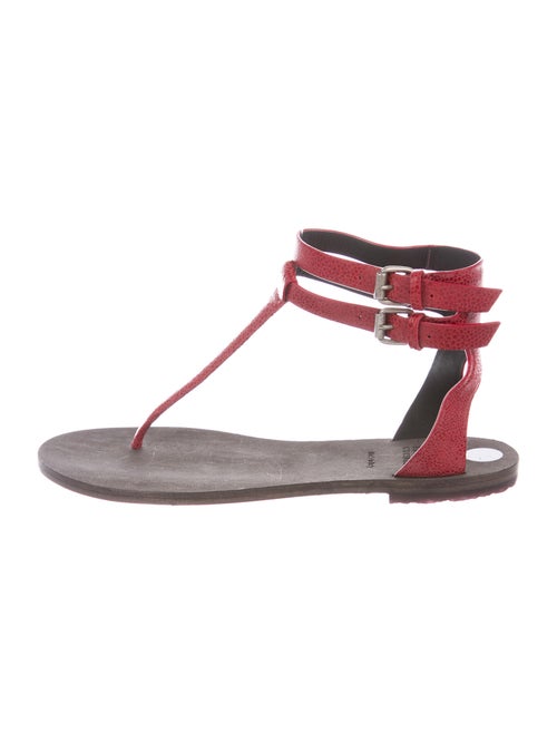 Brunello Cucinelli Leather T-Strap Sandals Red