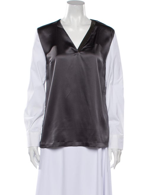 Brunello Cucinelli Silk V-Neck Blouse w/ Tags Grey