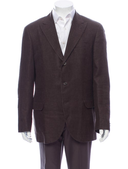 Brunello Cucinelli Linen Houndstooth Print Blazer