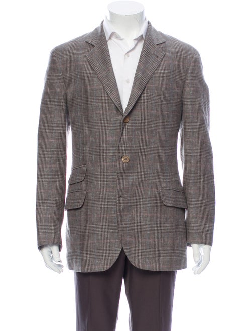 Brunello Cucinelli Linen Printed Blazer Grey