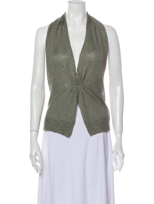 Brunello Cucinelli Linen V-Neck Sweater Green
