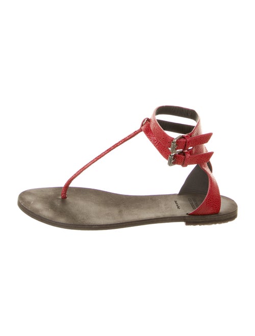 Brunello Cucinelli Embossed Leather T-Strap Sandal