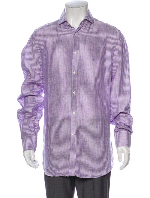 Brunello Cucinelli Linen Striped Dress Shirt Purpl