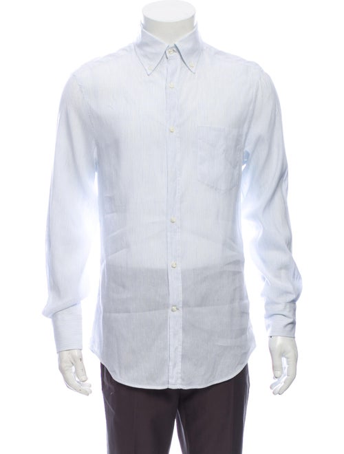 Brunello Cucinelli Linen Striped Dress Shirt Blue