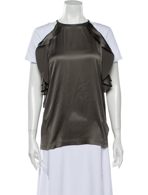 Brunello Cucinelli Silk Crew Neck Blouse Grey